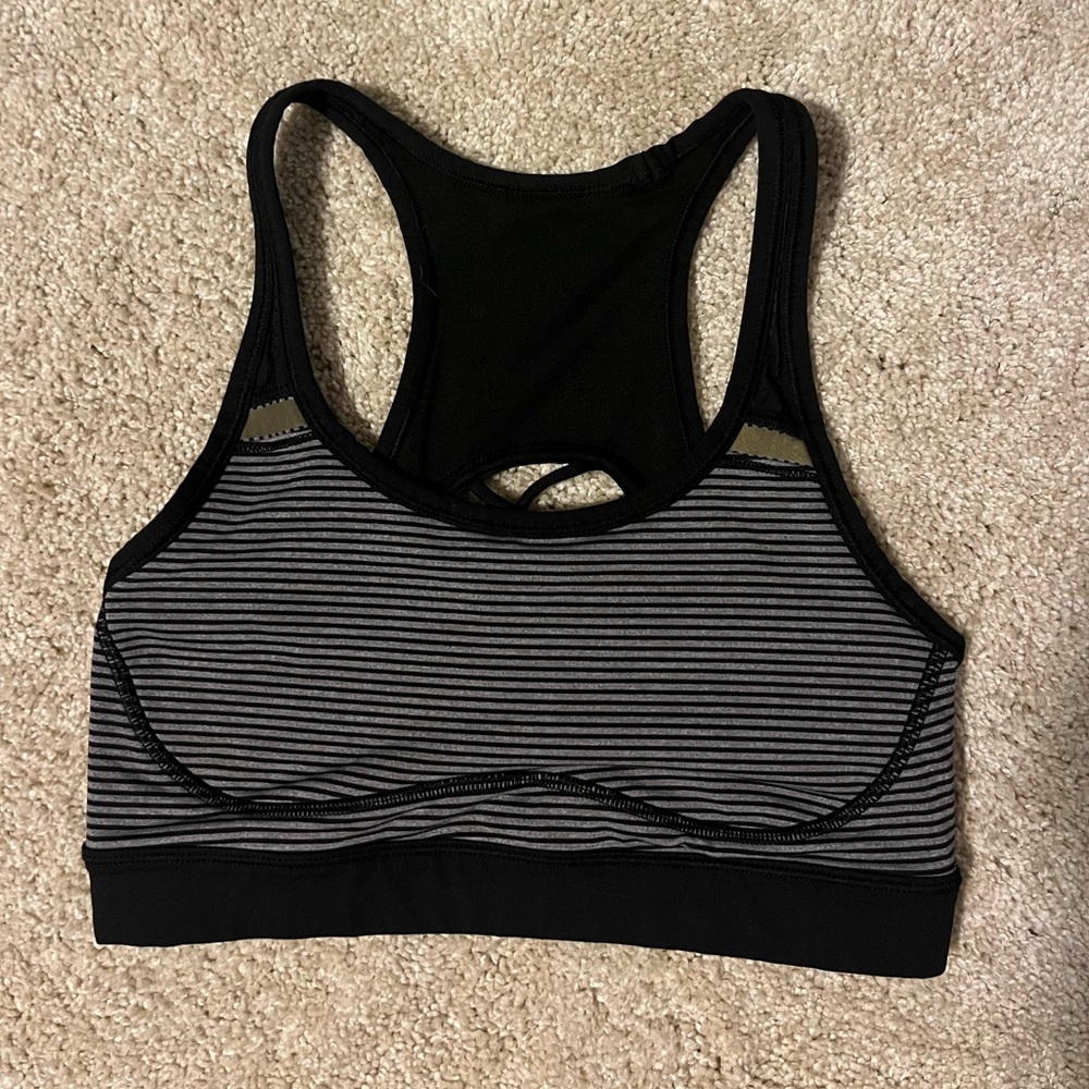 Lululemon Striped Black and Gray Sports Bra